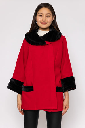 Carraig Donn Faux Fur Trim Jacket in Red