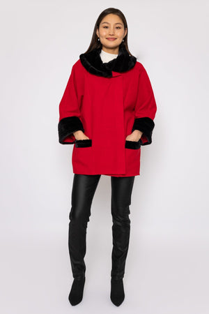 Carraig Donn Faux Fur Trim Jacket in Red
