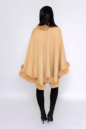 Carraig Donn Faux Fur Trim Wrap in Camel