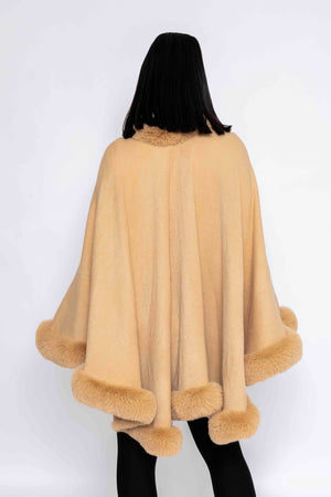 Carraig Donn Faux Fur Trim Wrap in Camel