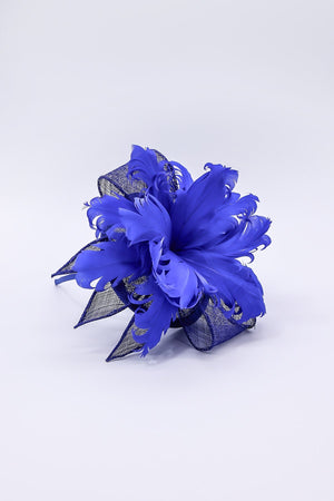 Carraig Donn Feather and Flower Fascinator in Cobalt