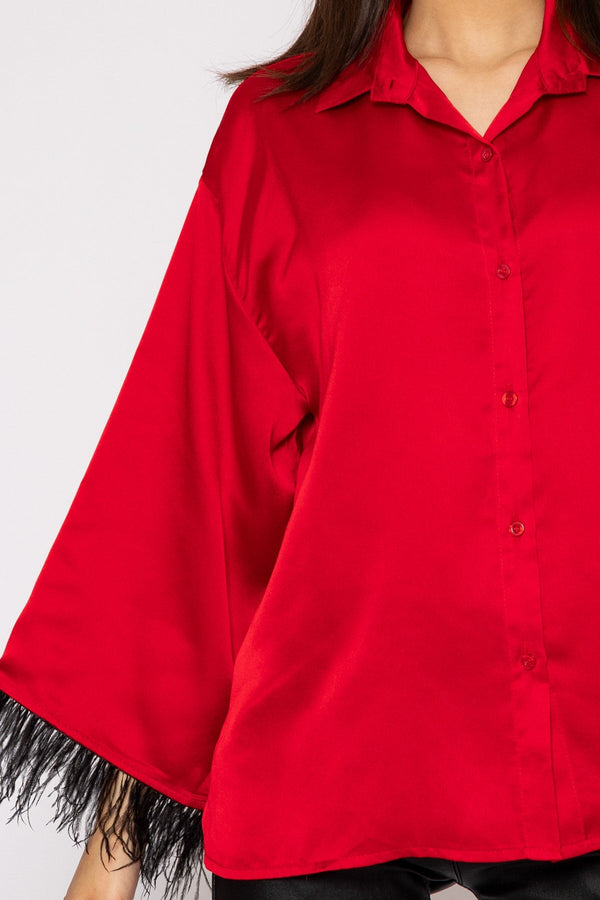 Carraig Donn Feather Cuff Shirt in Red