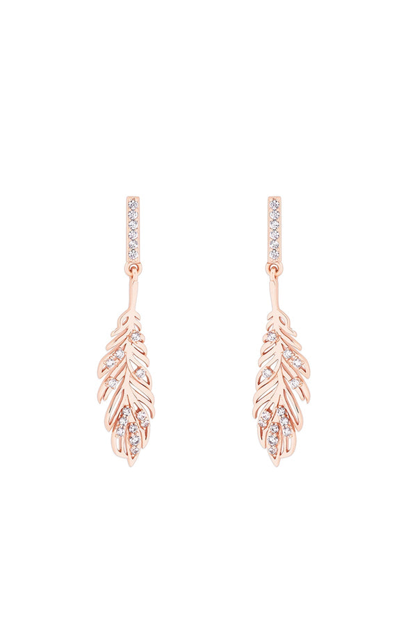 Carraig Donn Feather Drop Earrings In Rose Gold