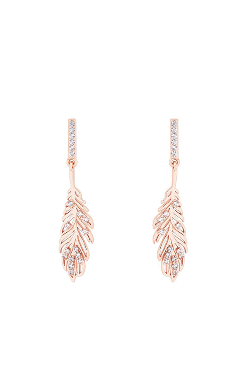 Feather Drop Earrings In Rose Gold