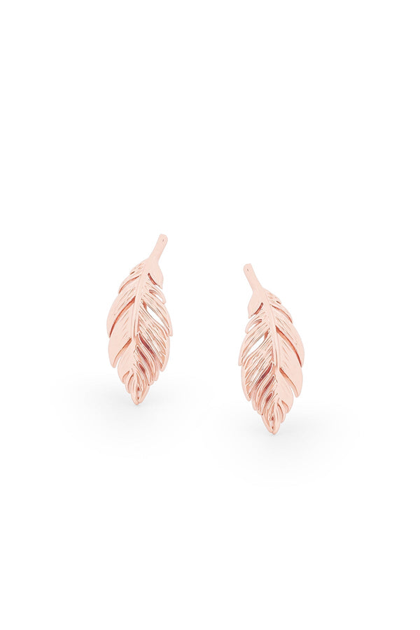 Carraig Donn Feather Mini Stud Earrings in Rose Gold