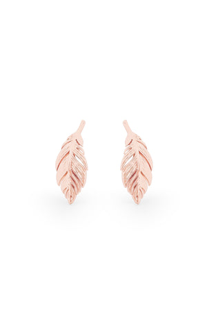 Carraig Donn Feather Mini Stud Earrings in Rose Gold