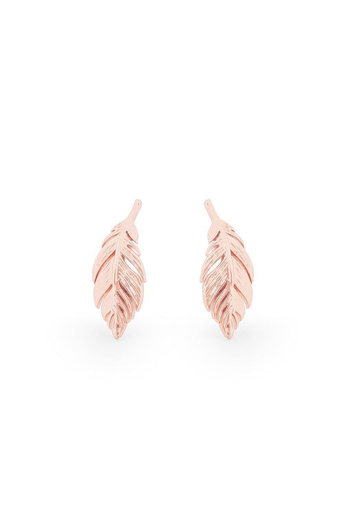 Feather Mini Stud Earrings in Rose Gold