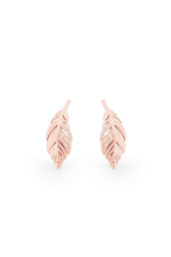 Carraig Donn Feather Mini Stud Earrings in Rose Gold
