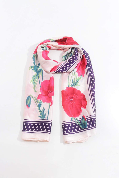 Floral Polka Boarder Scarf in Red