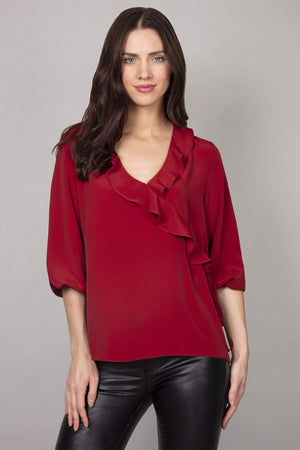 Carraig Donn Frill Blouse in Burgundy