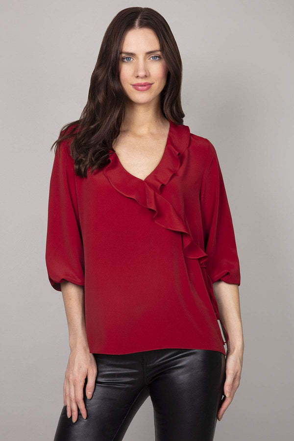 Carraig Donn Frill Blouse in Burgundy