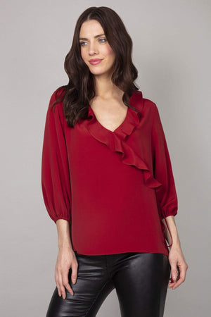 Carraig Donn Frill Blouse in Burgundy