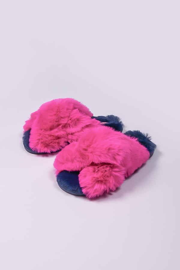 Carraig Donn Fuschia Faux Fur Contrast Slippers
