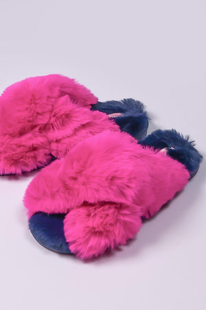Carraig Donn Fuschia Faux Fur Contrast Slippers
