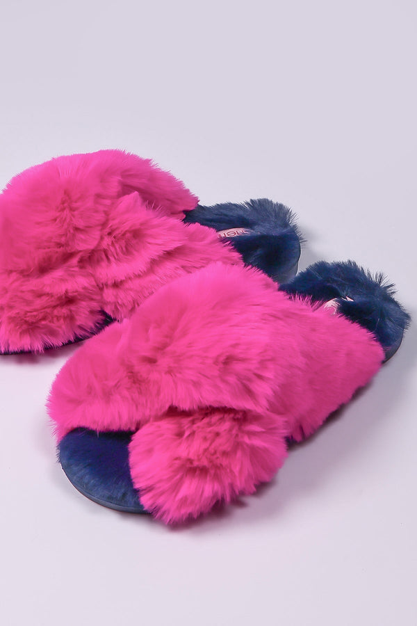 Carraig Donn Fuschia Faux Fur Contrast Slippers