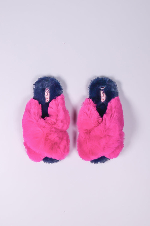 Carraig Donn Fuschia Faux Fur Contrast Slippers