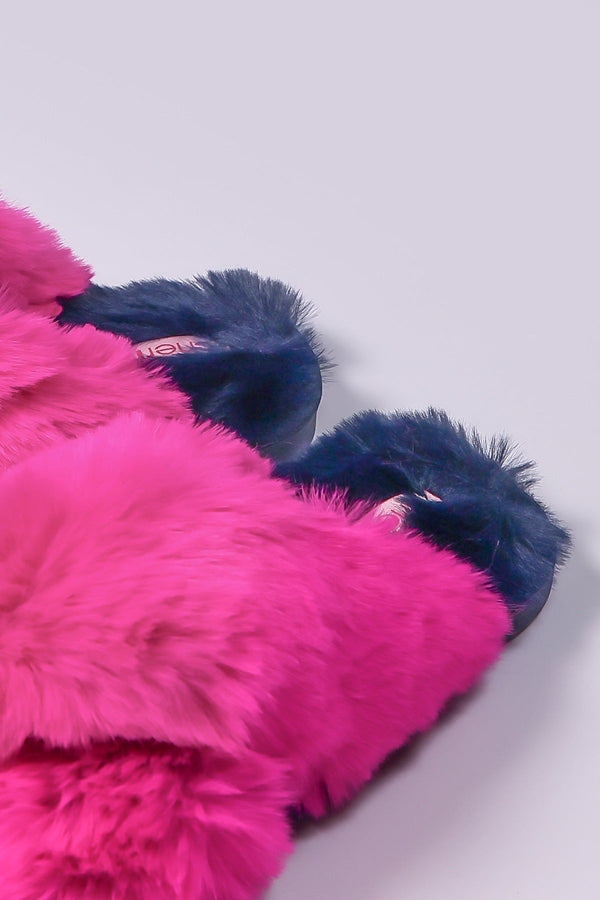 Carraig Donn Fuschia Faux Fur Contrast Slippers
