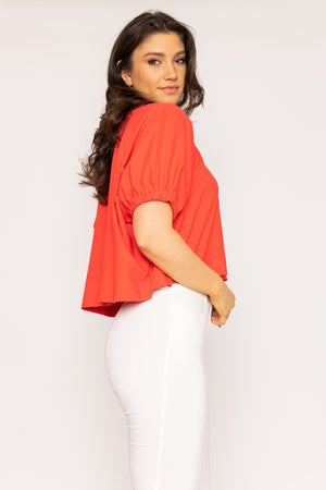 Carraig Donn Gathered Cuff Top in Mandarin