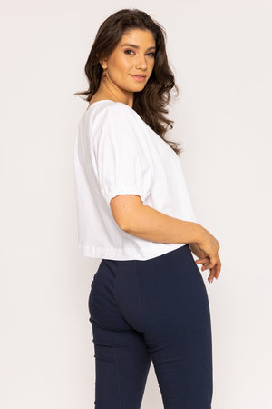 Carraig Donn Gathered Cuff Top in White
