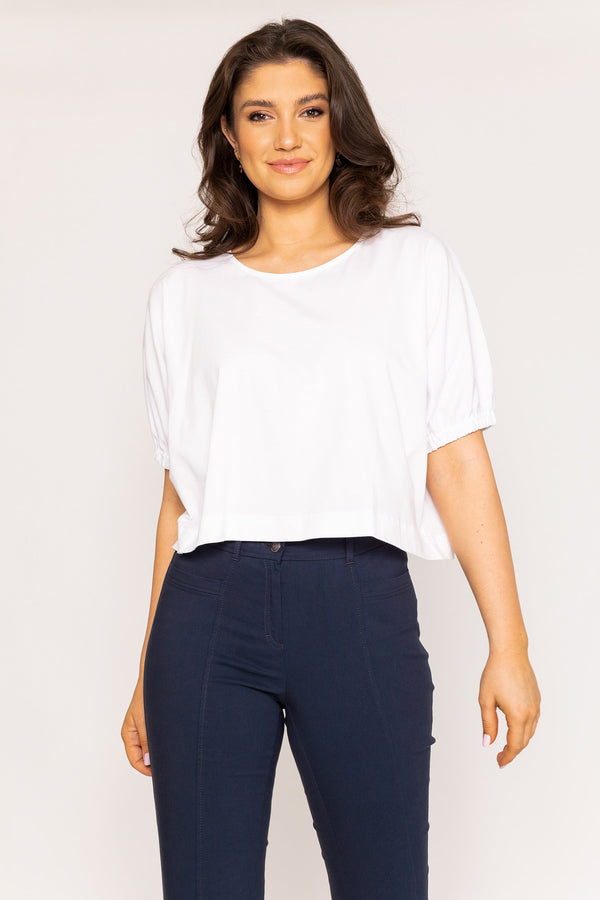 Carraig Donn Gathered Cuff Top in White