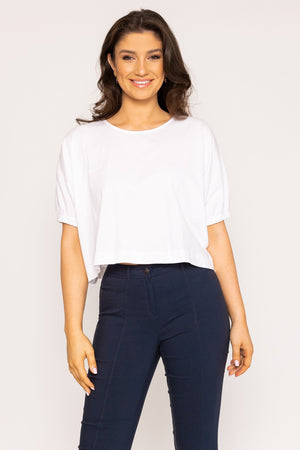 Carraig Donn Gathered Cuff Top in White