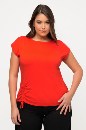 Carraig Donn Gathered Hem Short Sleeve Top in Red