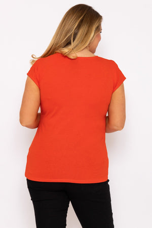 Carraig Donn Gathered Hem Short Sleeve Top in Red