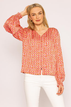 Carraig Donn Geo Print Blouse in Red