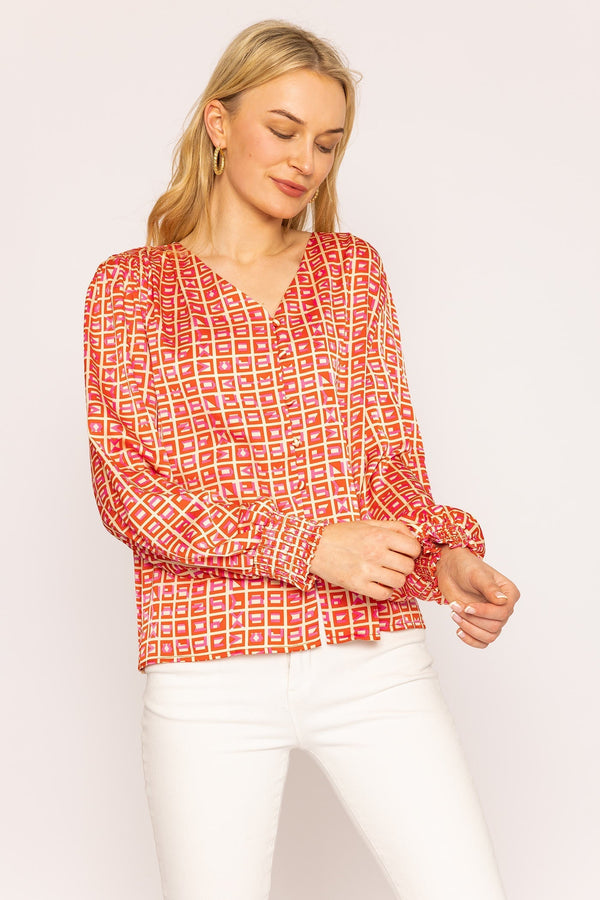 Carraig Donn Geo Print Blouse in Red
