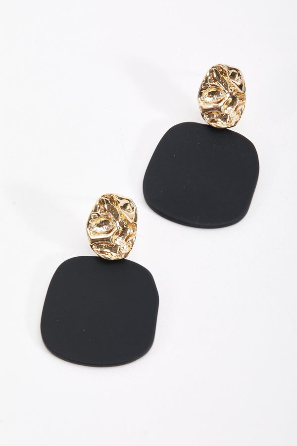 Carraig Donn Geometric Textured Earrings in Gold & Black