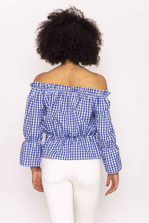 Carraig Donn Gingham Bardot Top in Blue