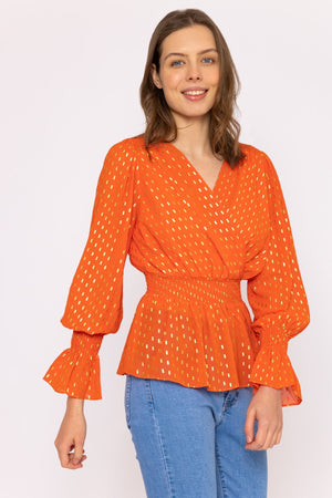 Carraig Donn Gold Detail Wrap Top in Coral