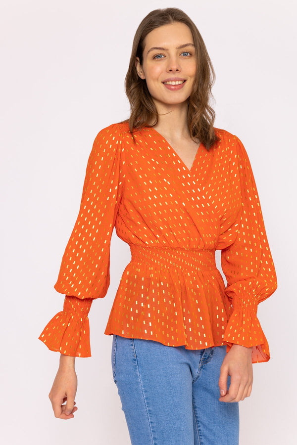 Carraig Donn Gold Detail Wrap Top in Coral
