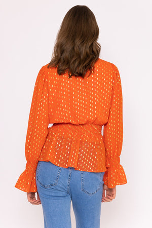 Carraig Donn Gold Detail Wrap Top in Coral