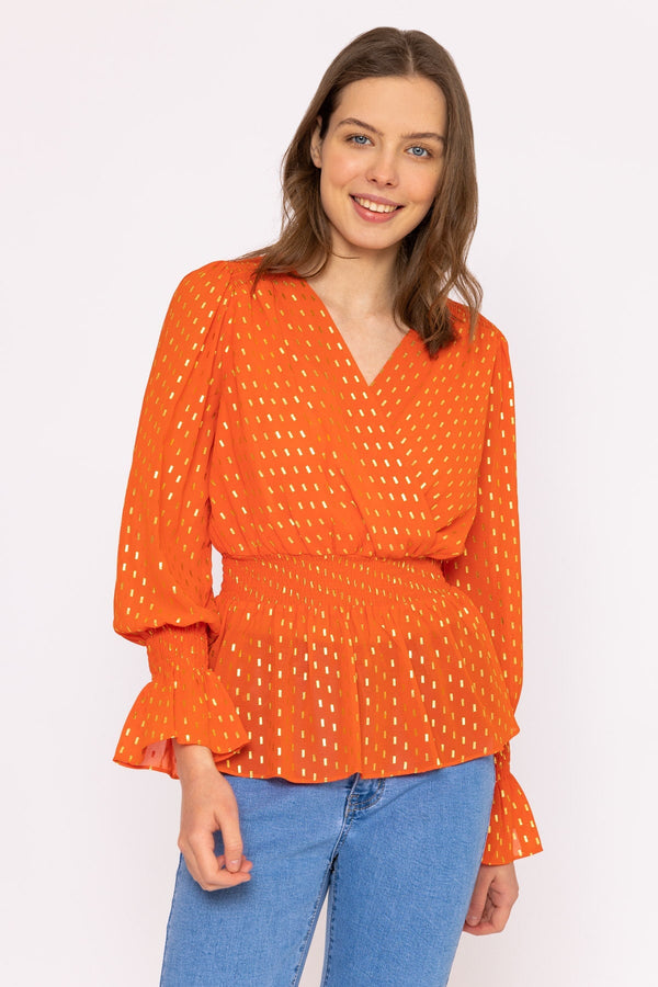 Carraig Donn Gold Detail Wrap Top in Coral