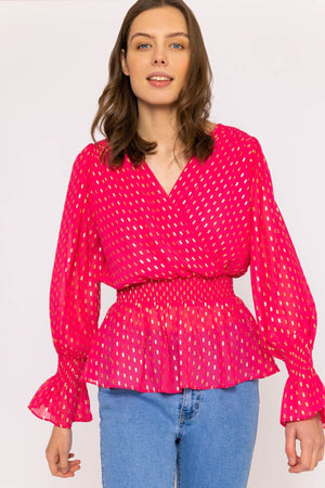 Carraig Donn Gold Detail Wrap Top in Pink