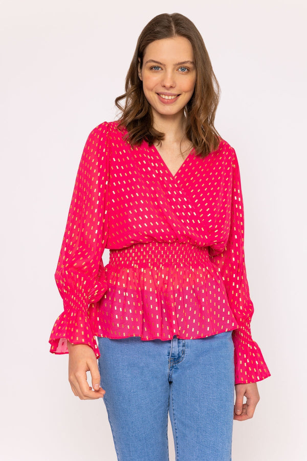Carraig Donn Gold Detail Wrap Top in Pink