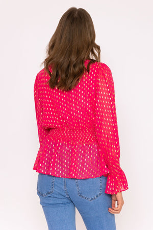 Carraig Donn Gold Detail Wrap Top in Pink