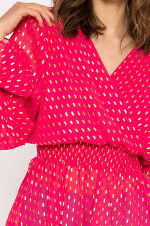 Carraig Donn Gold Detail Wrap Top in Pink