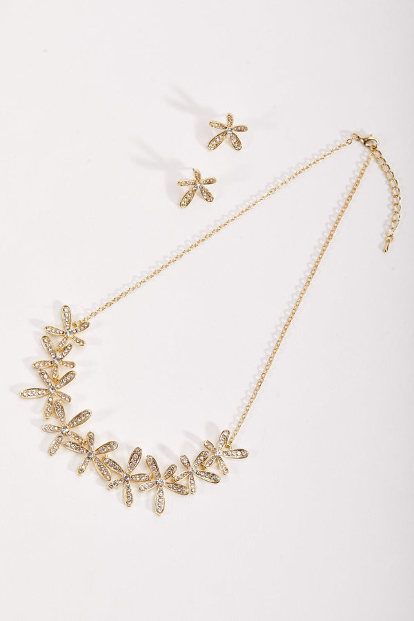 Carraig Donn Gold Diamante Floral Earrings