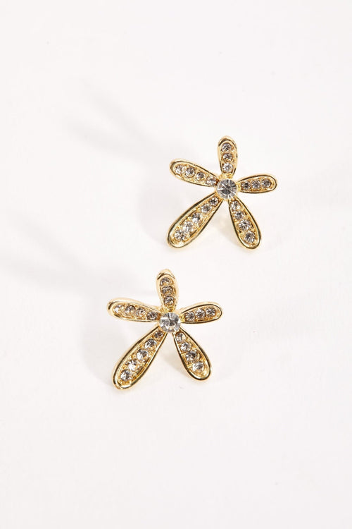 Gold Diamante Floral Earrings