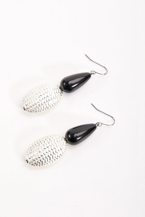 Silver Earrings with Black Stone