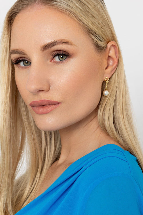 Gold Tone Drop Pearl Earring