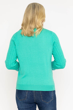 Carraig Donn Green Cable Knit Sweater With Shirt Collar