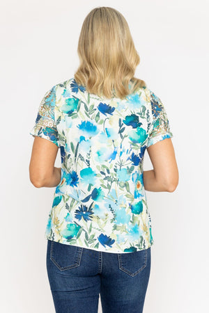 Carraig Donn Green Foil Print Top With Lace