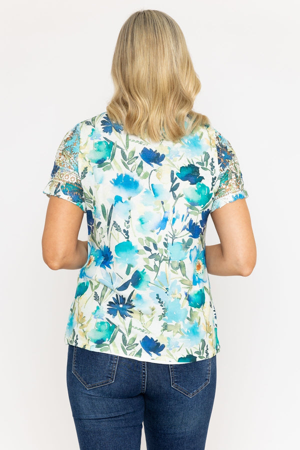 Carraig Donn Green Foil Print Top With Lace