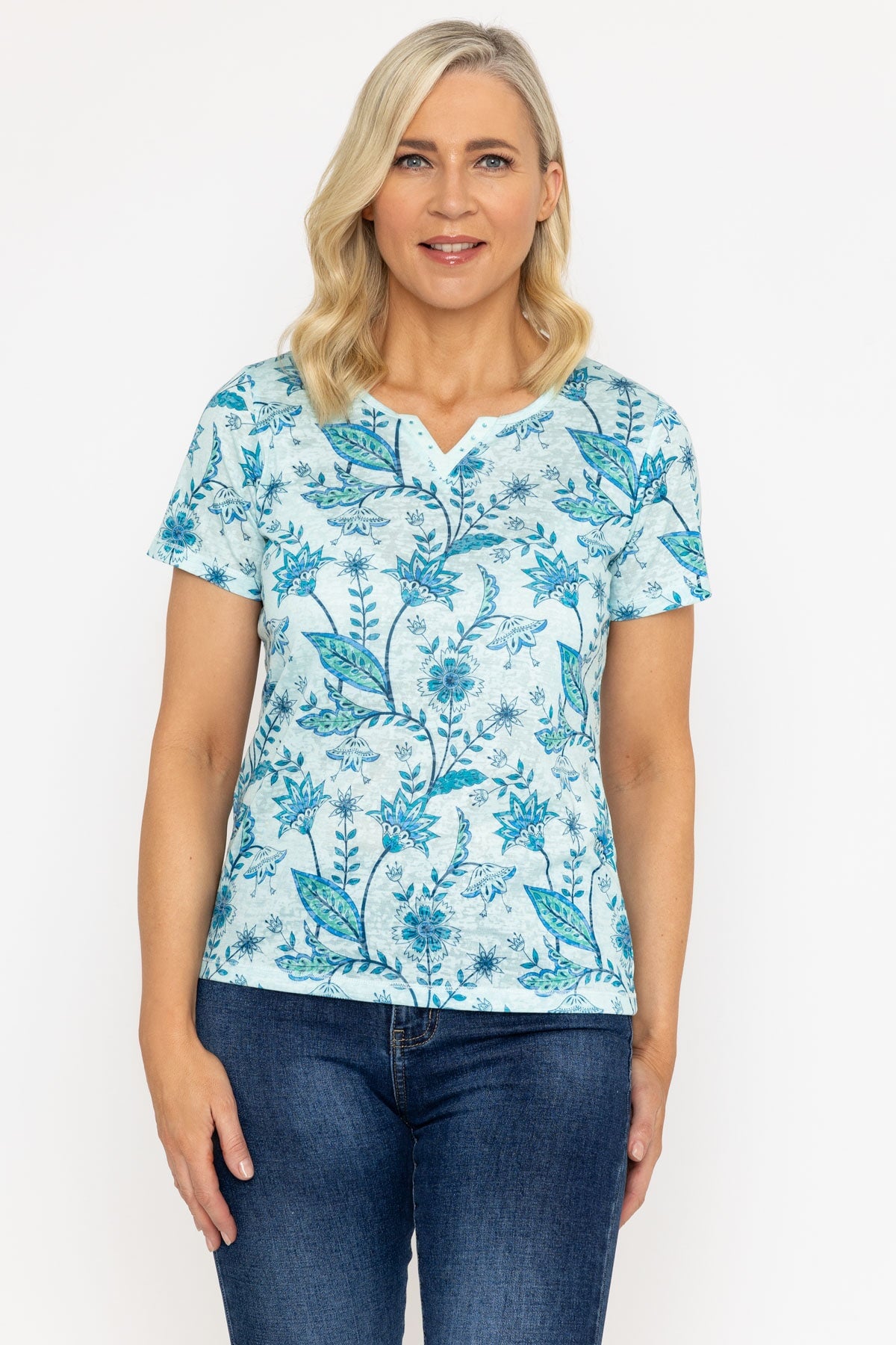 Green Printed Burnout Top