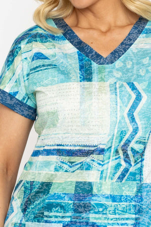 Carraig Donn Green Printed V Neck Burnout Top