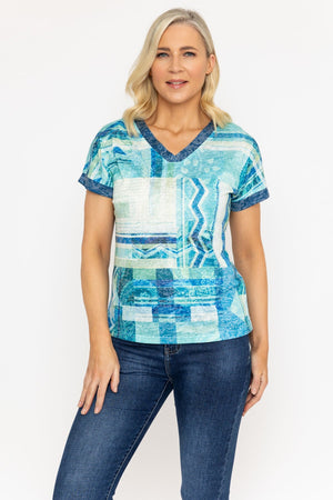 Carraig Donn Green Printed V Neck Burnout Top