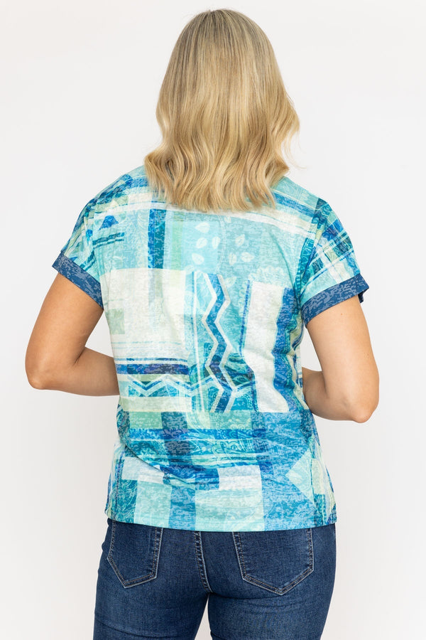 Carraig Donn Green Printed V Neck Burnout Top